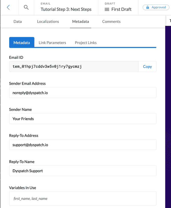 Setting Up Email Metadata | Dyspatch Support
