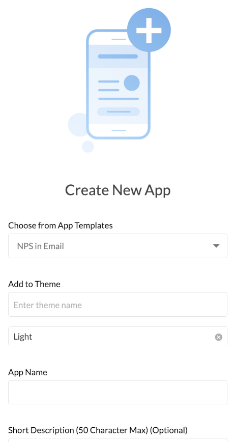 Create New App screen for new NPS in Email configuration