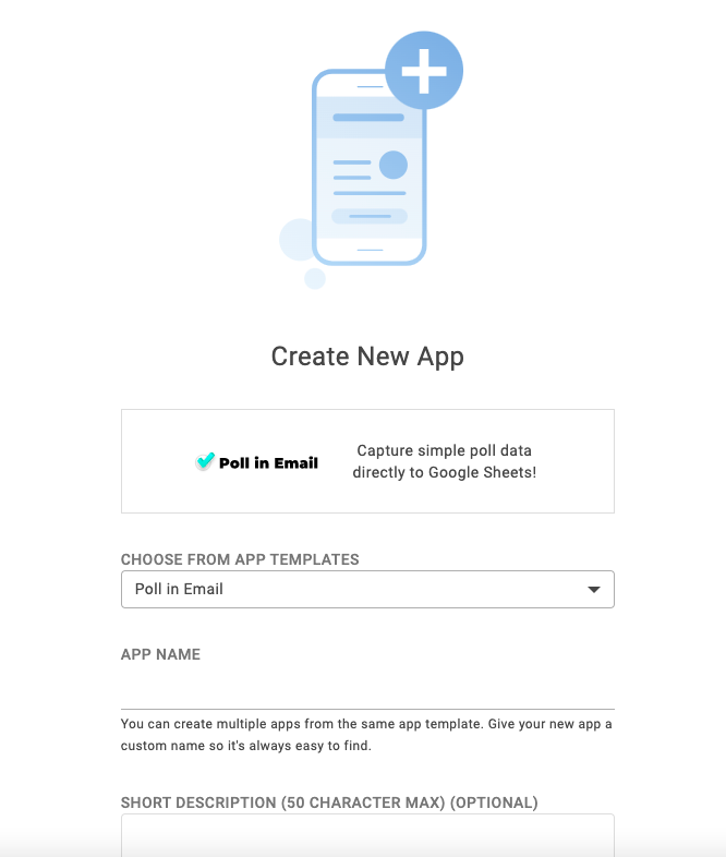 Create New App screen for new Poll in Email configuration