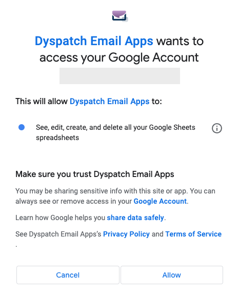 Granting Google access permissions to Dyspatch Email Apps
