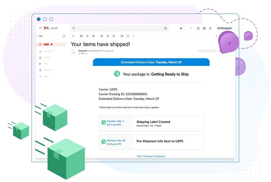 Tracking a parcel from within your inbox with Dyspatch's EasyPost app