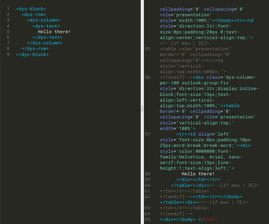DML code vs. HTML code
