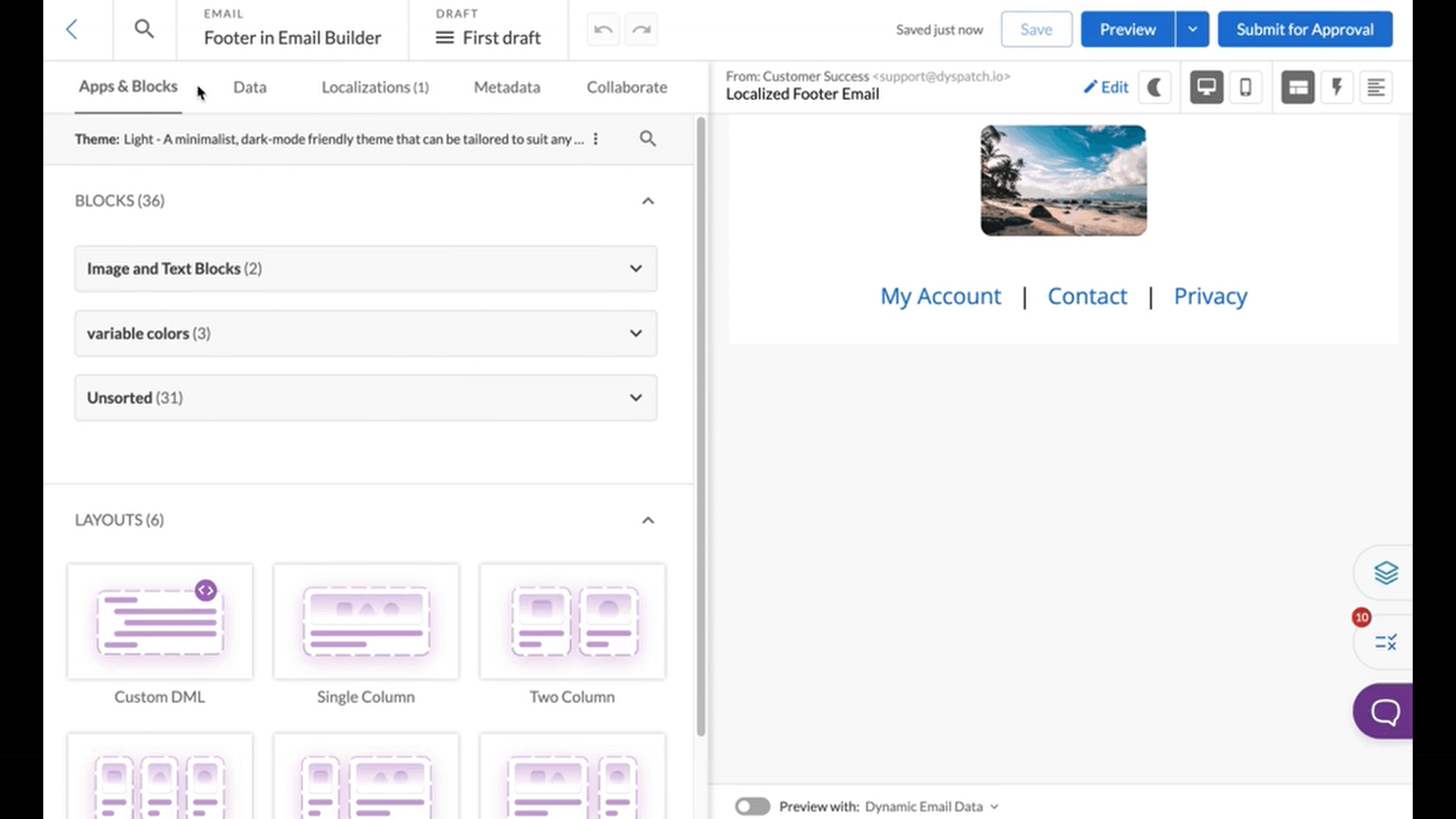 Previewing a localized block on different devices from the Email Builder