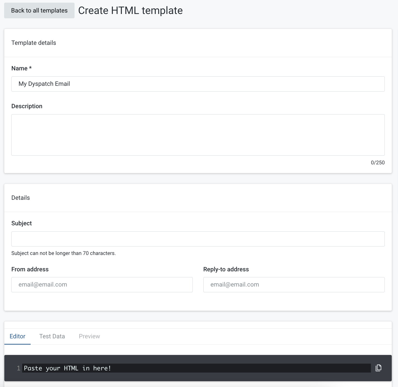 Exporting a Dyspatch Template to Mailgun Dyspatch Support