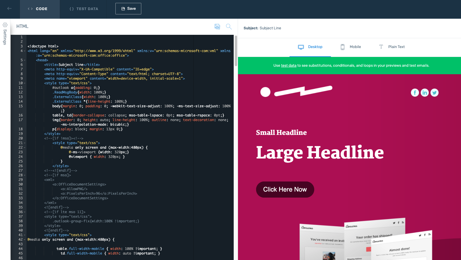 Copy and Paste your HTML into the code panel within the code editor