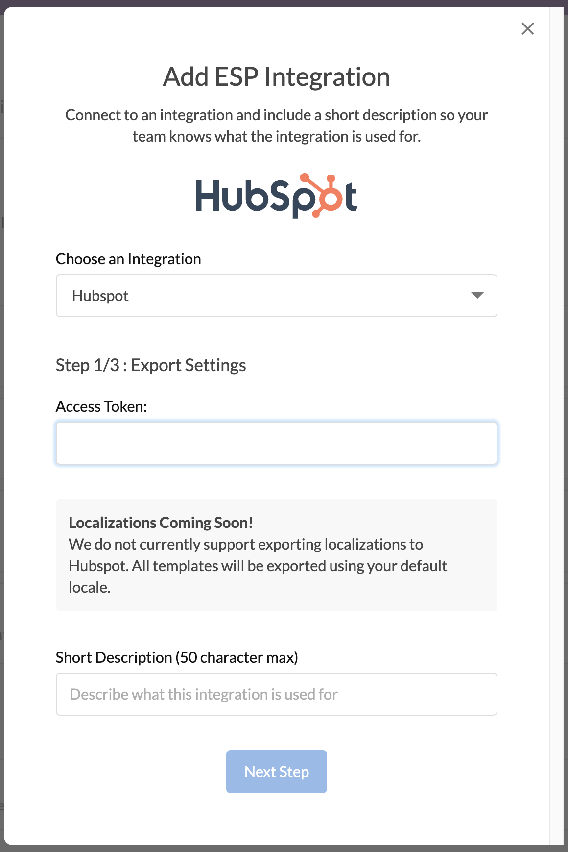 Select HubSpot in the dropdown list