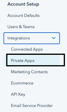 Click on the integrations section and select private apps