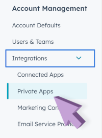 Click on the integrations section and select private apps