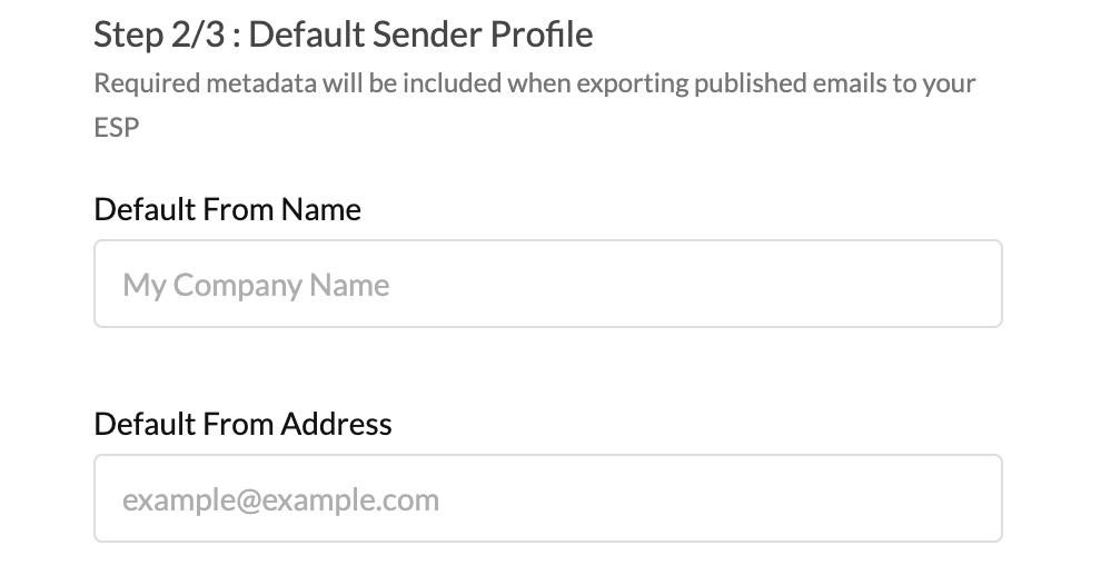 Adding a default name and address in the second ESP integration modal for a new Sendwithus Integration in Dyspatch