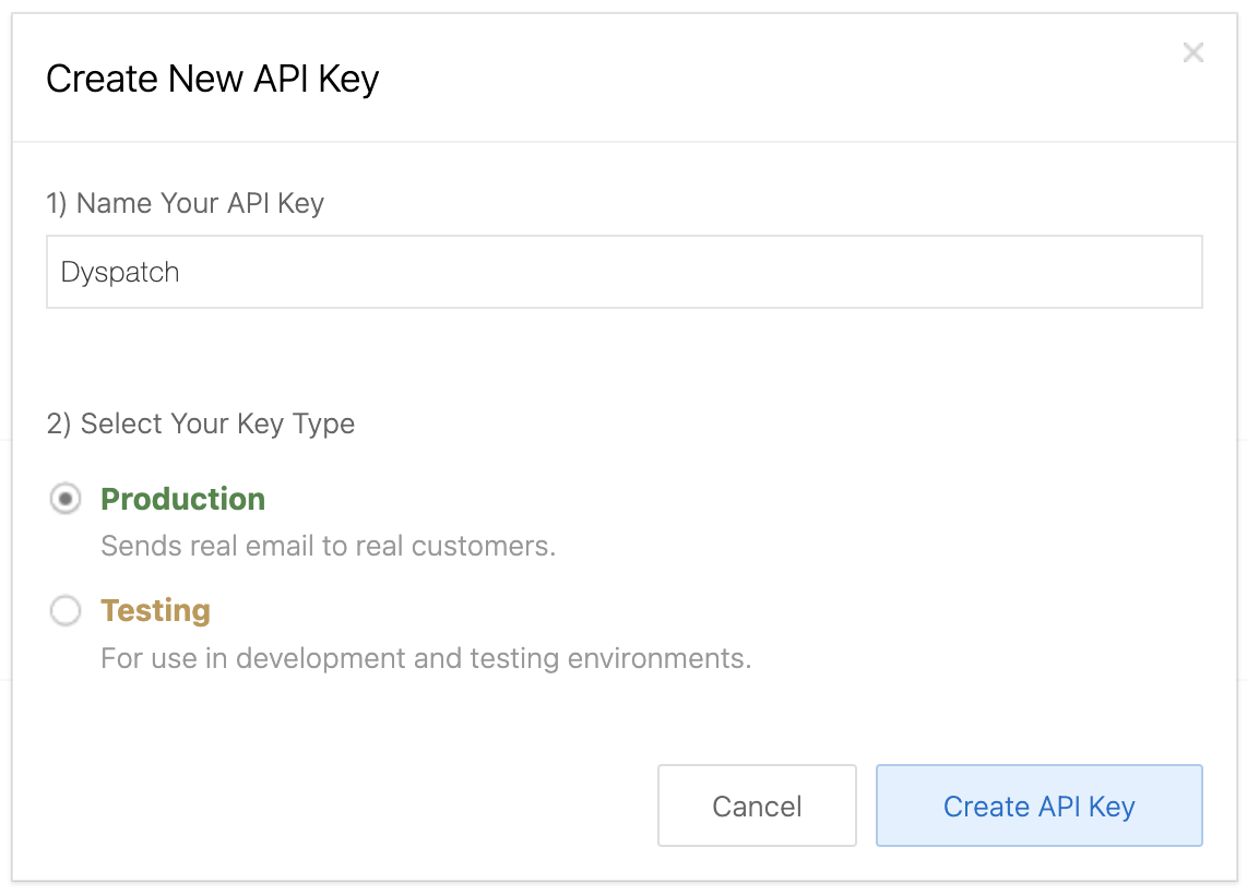 Creating a new API key in Sendwithus