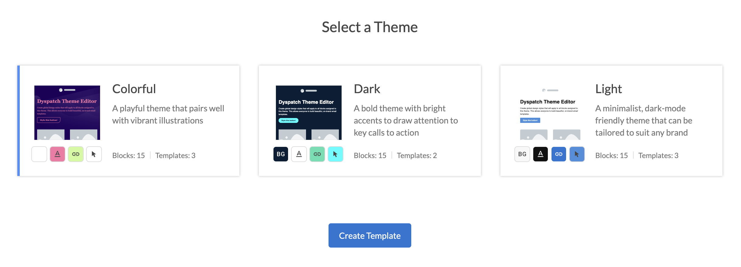 Selecting a theme while creating a new visual template