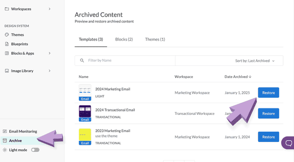 Archiving and Restoring Content | Dyspatch Support