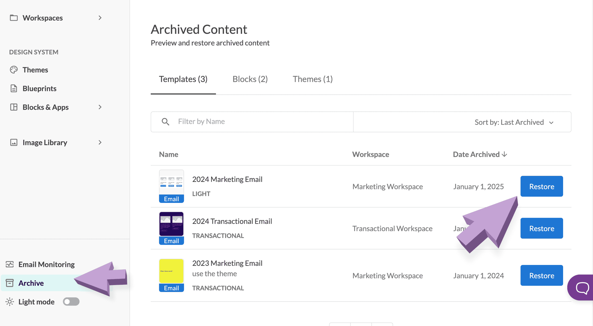 Archiving and Restoring Content | Dyspatch Support