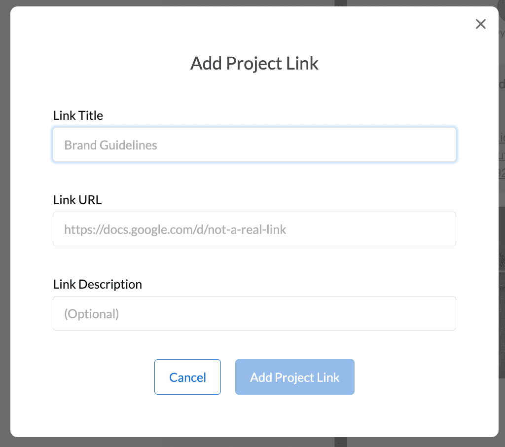 Project Link modal