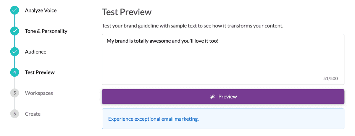 Generated preview text based off of earlier Brand Guideline inputs