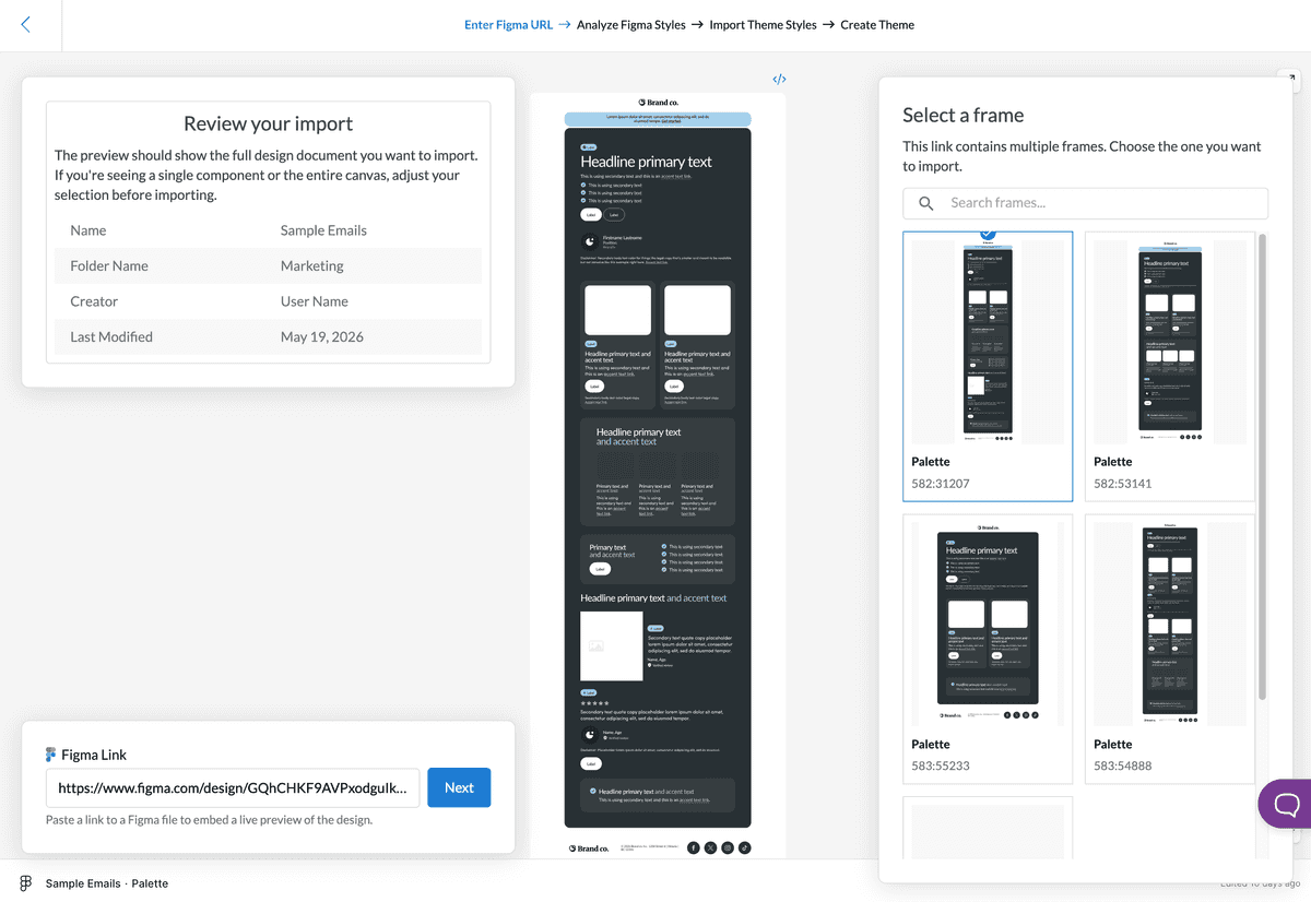 Figma file preview from URL in Dyspatch Import step 1