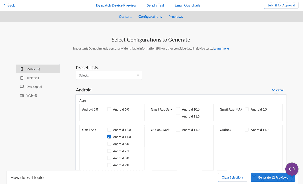 Configure device previews