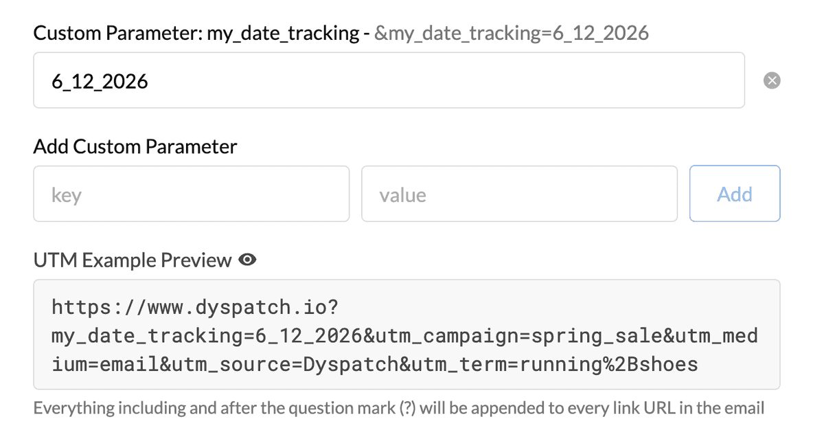 Custom Parameters input and edit section of Metadata Link Parameters tab