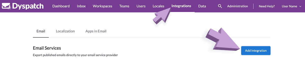 Go to the Apps and Integrations page in the admin dashboard