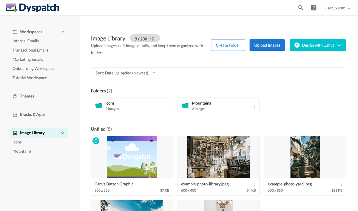 Image library screenshot with folders and single images