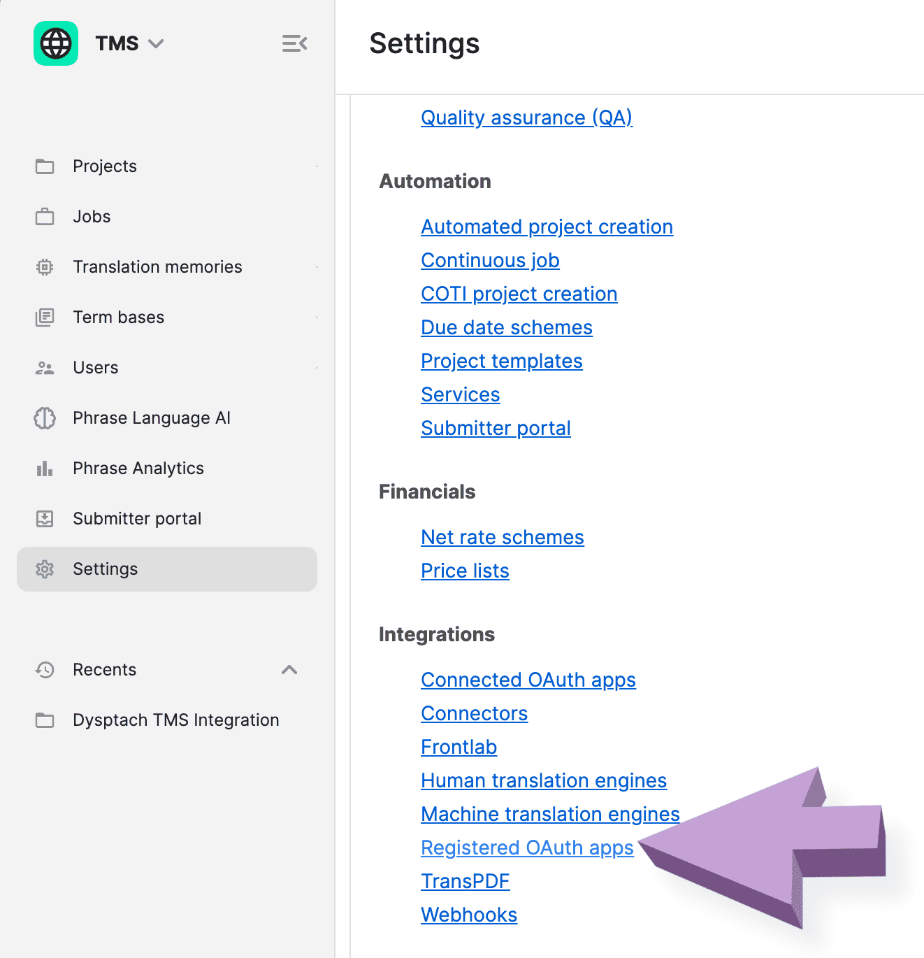 Phrase TMS Integration Setup | Dyspatch Support