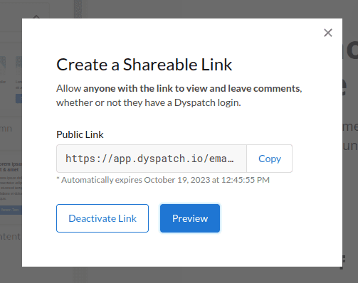 Shareable Link modal
example