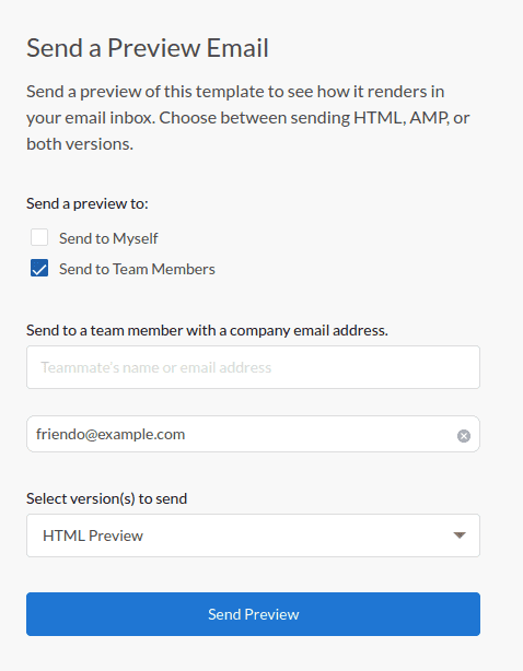 Send preview screen with "Send to Team Members"
checked