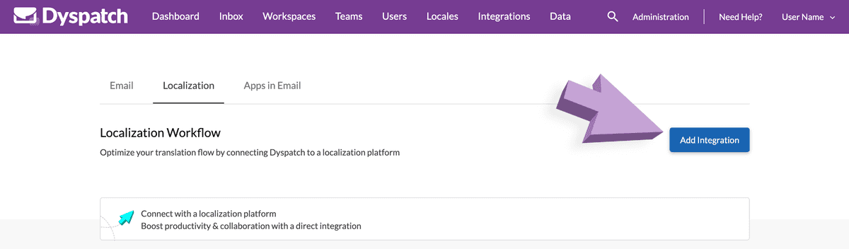 Add localization integration admin page in Dyspatch