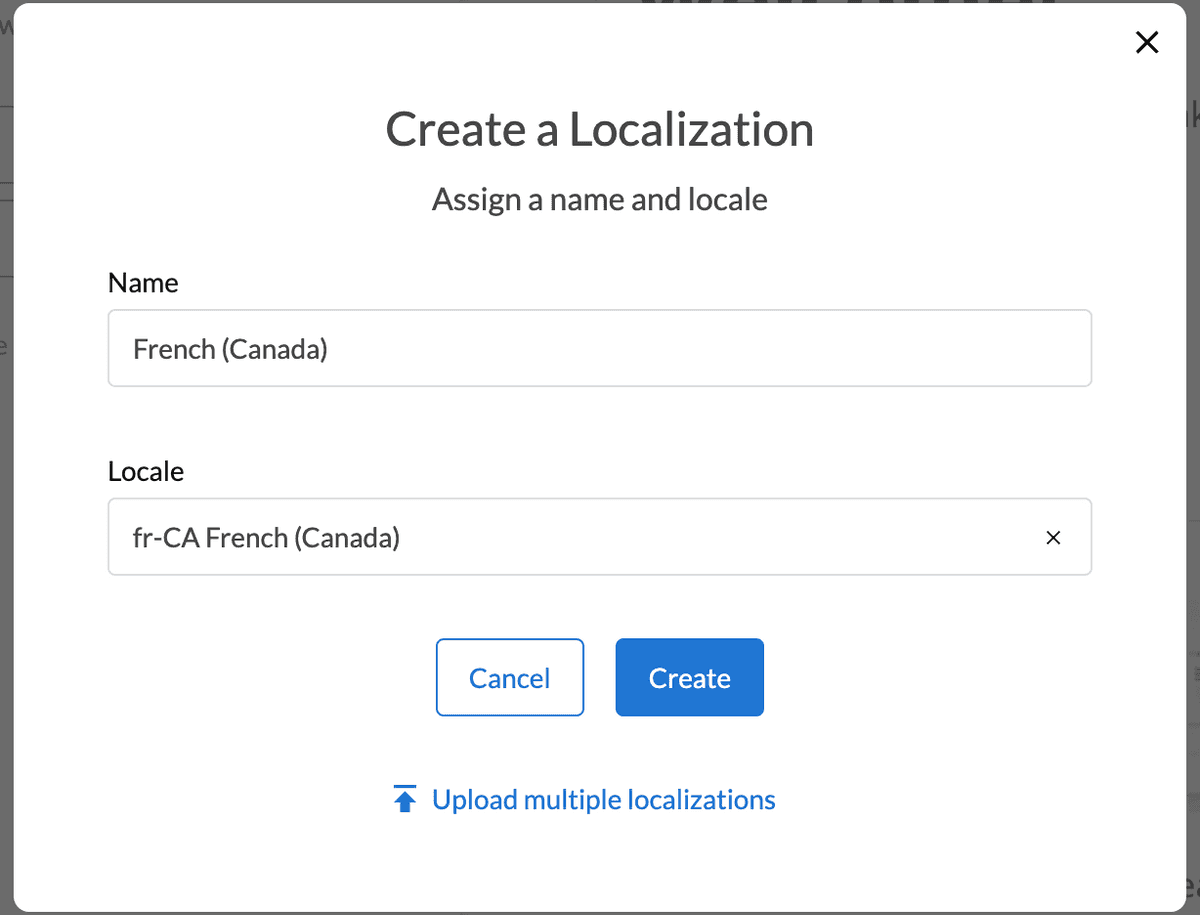 Create a localization modal with French selected