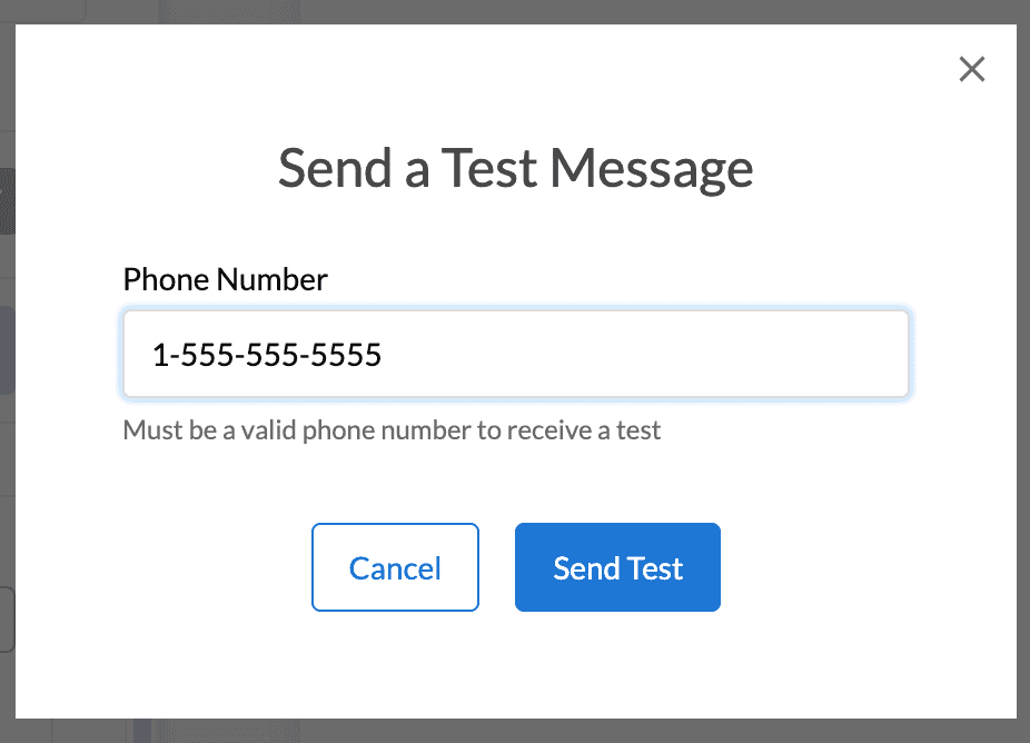 Send a test modal with a mocked phone number in the phone number field