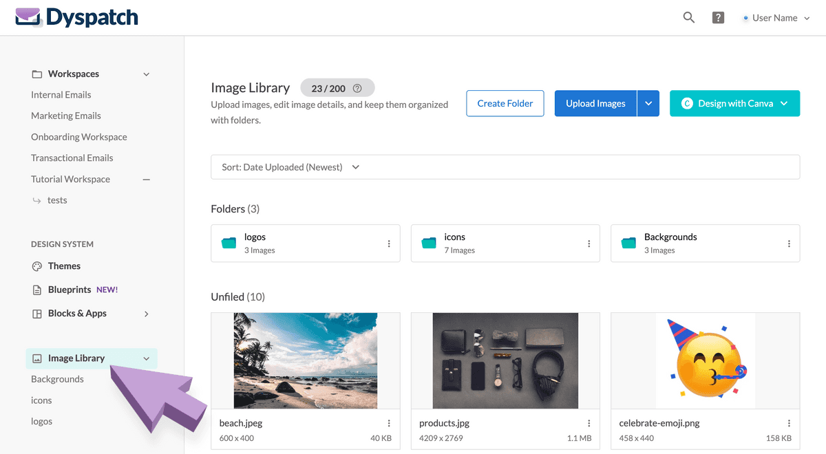 Image library screenshot with folders and single images