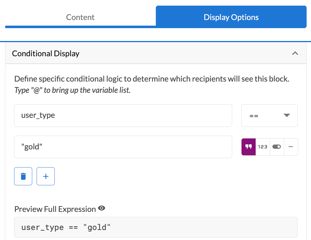 Example of user_type of "gold" in the conditional display ui