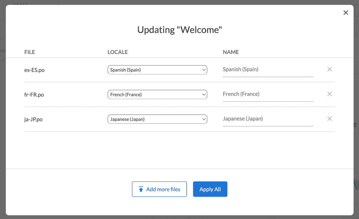 Assign a locale for each po file