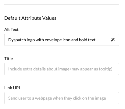Default image attribute fields with alt text filled in