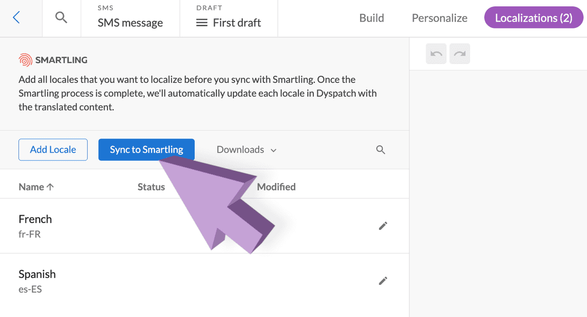 Sync to Smartling option in Dyspatch