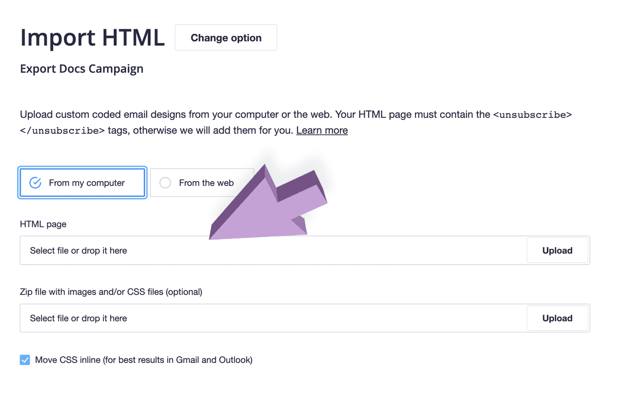 Import html html field option