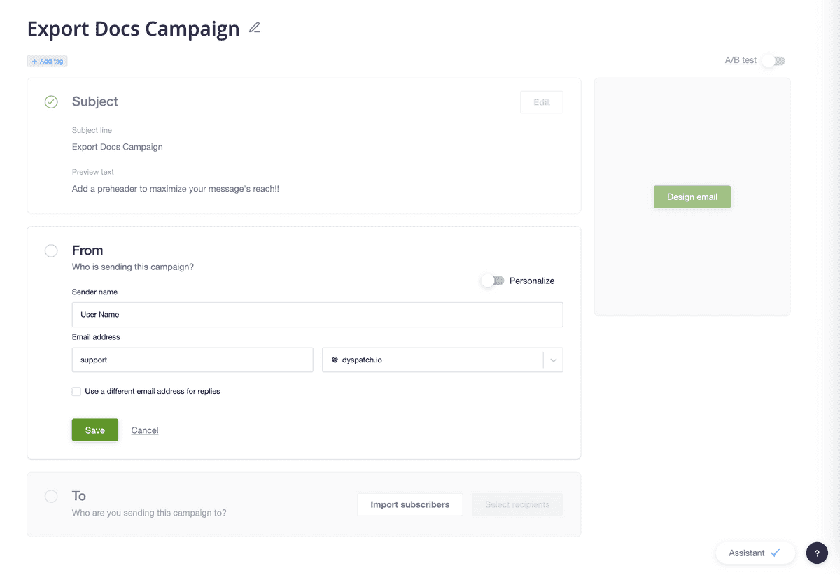 Campaign Monitor step 1 screen