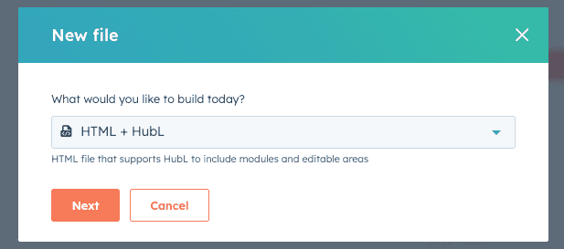 New file menu to create new template in HubSpot