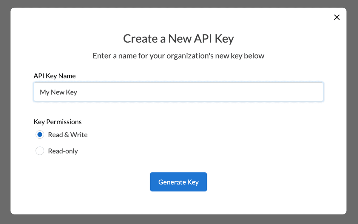 Click Generate API Key to create an API Key