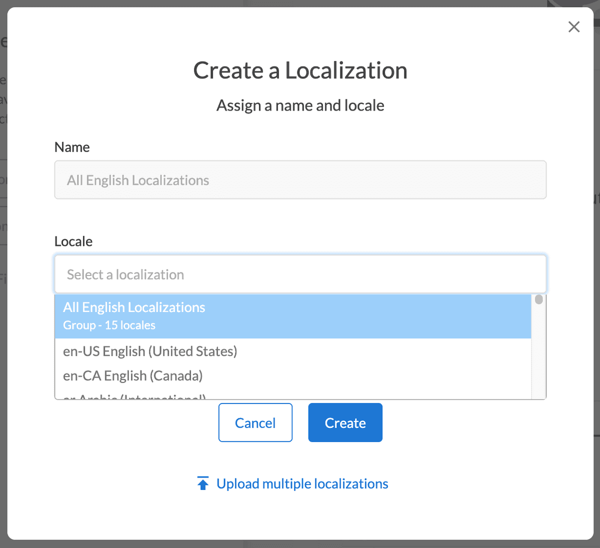 Adding a locale group to an email via a localization