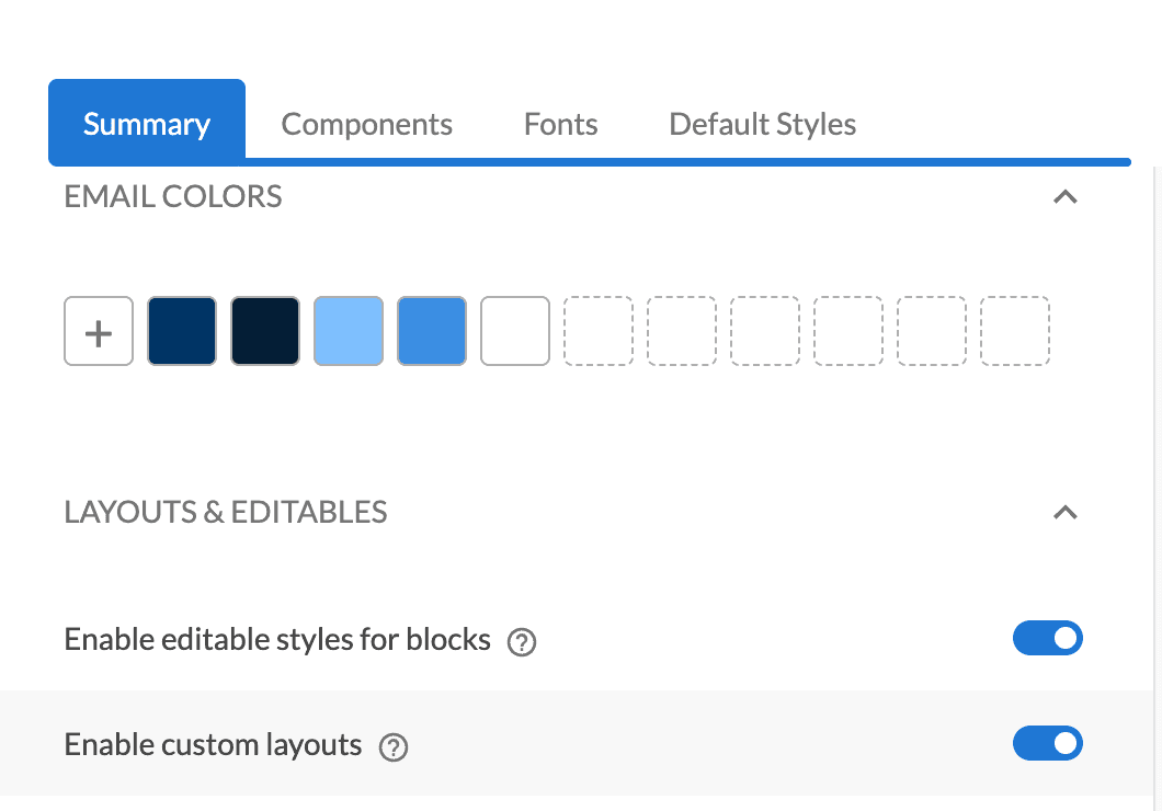 Top tabs and first four options of the Summary tab of theme importer