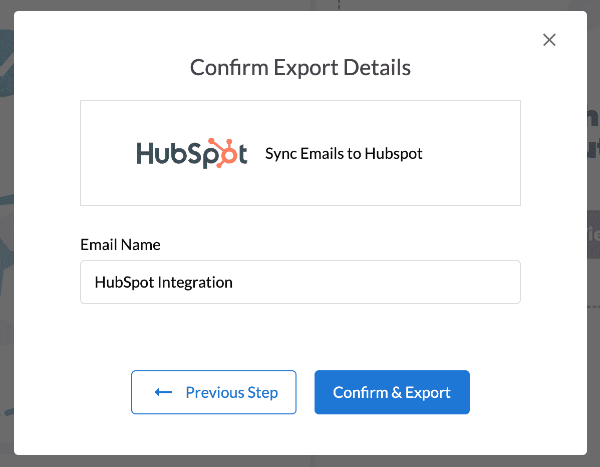 HubSpot Confirm Export Deatils