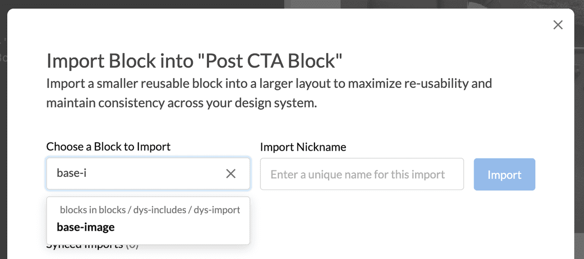 Import Block search and import button in the block editor import modal