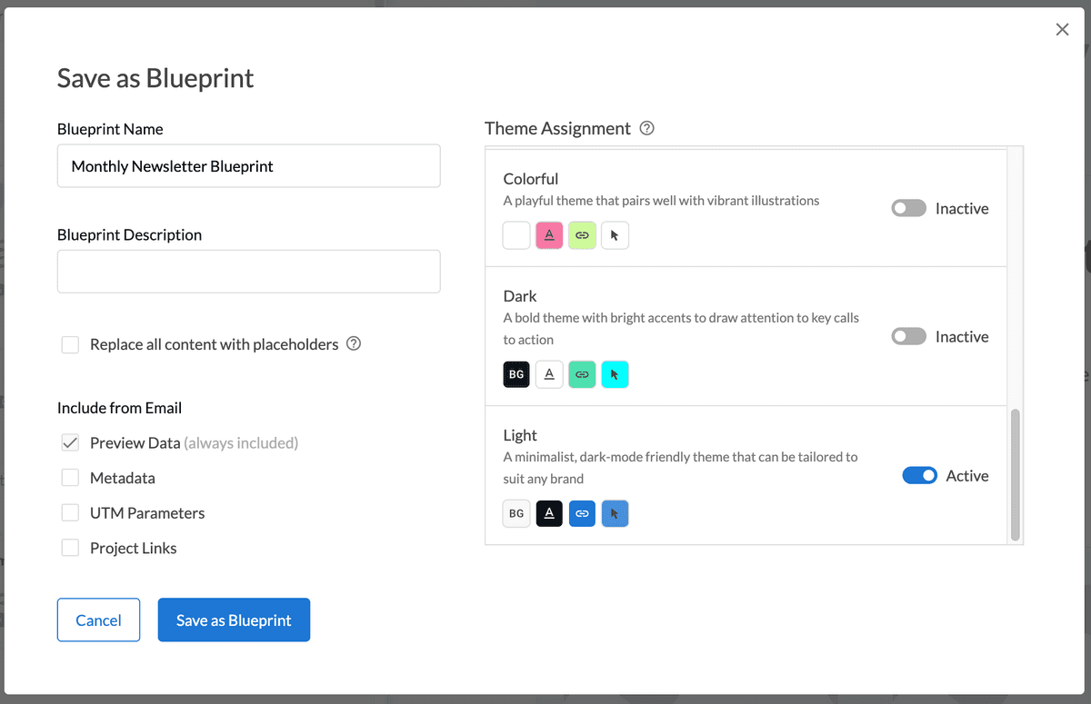 save as blueprint modal with blueprint creation options