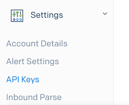 API Keys menu option highlighted in SendGrid's left menu bar